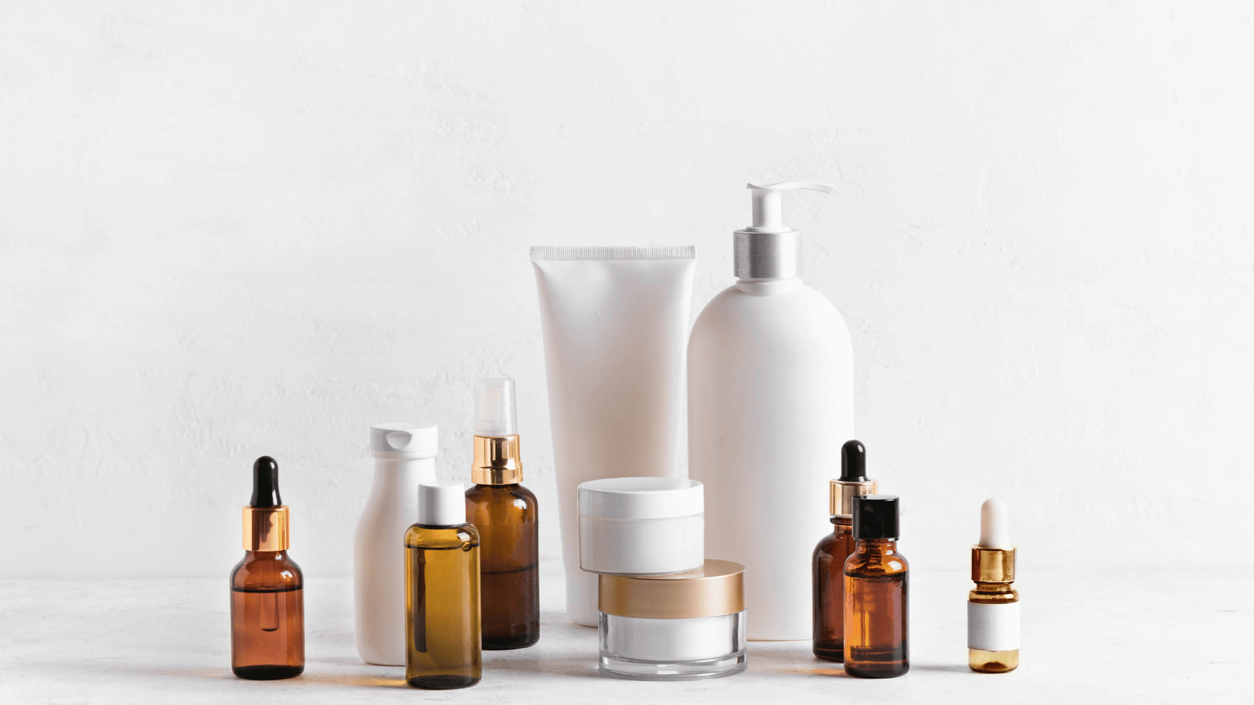 Beauty Products on a white background showing the positive psychological effects of white background photography for beauty products.